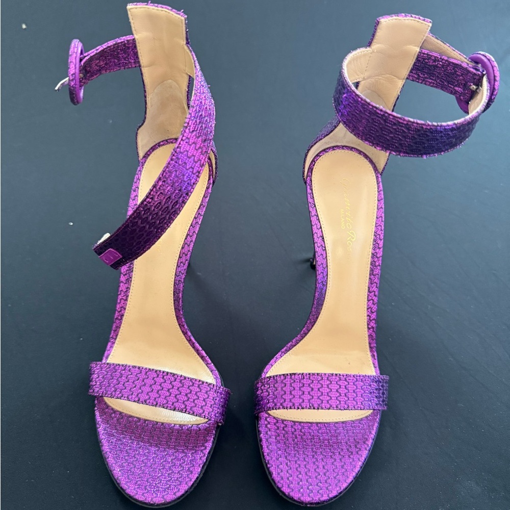 Gianvito Rossi Metallic Purple Ankle-Strap Heels